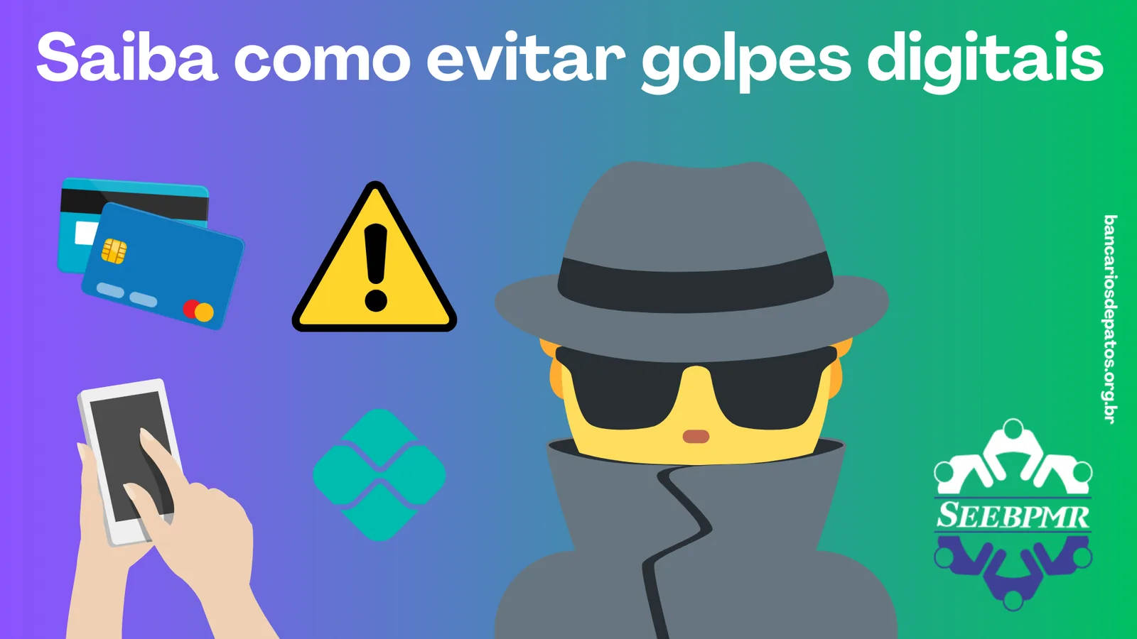 Tela de smartphone com alerta de golpe digital sobre fundo vermelho